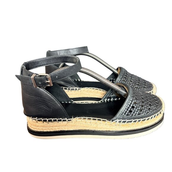 Vince Camuto Size 6 Bredenna Black Beige Espadrille Ankle Strap Sandals Women’s - Picture 2 of 8